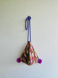 Origami colorful bag , Japanese fabric cute small pom pom bag , eco friendly triangle bag | Osaka