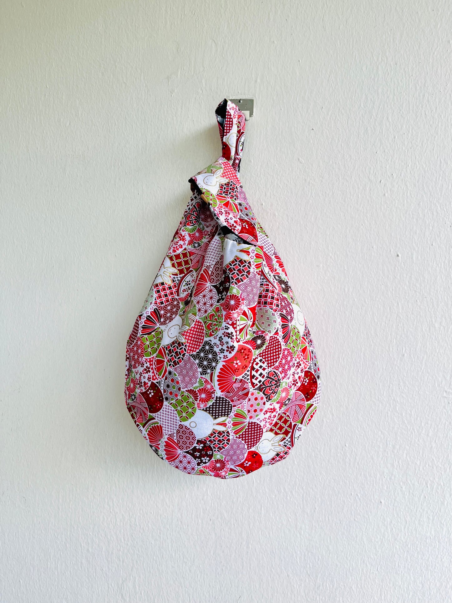 Origami small bag , reversible Japanese inspired bag , fabric knot bag , small wrist eco bag| Homage  to Agnes Martin