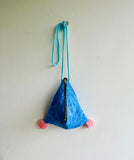 Origami dumpling bag , colorful fabric weekend bag , eco friendly cross body pom pom bag | Formentera