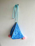 Origami dumpling bag , colorful fabric weekend bag , eco friendly cross body pom pom bag | Formentera