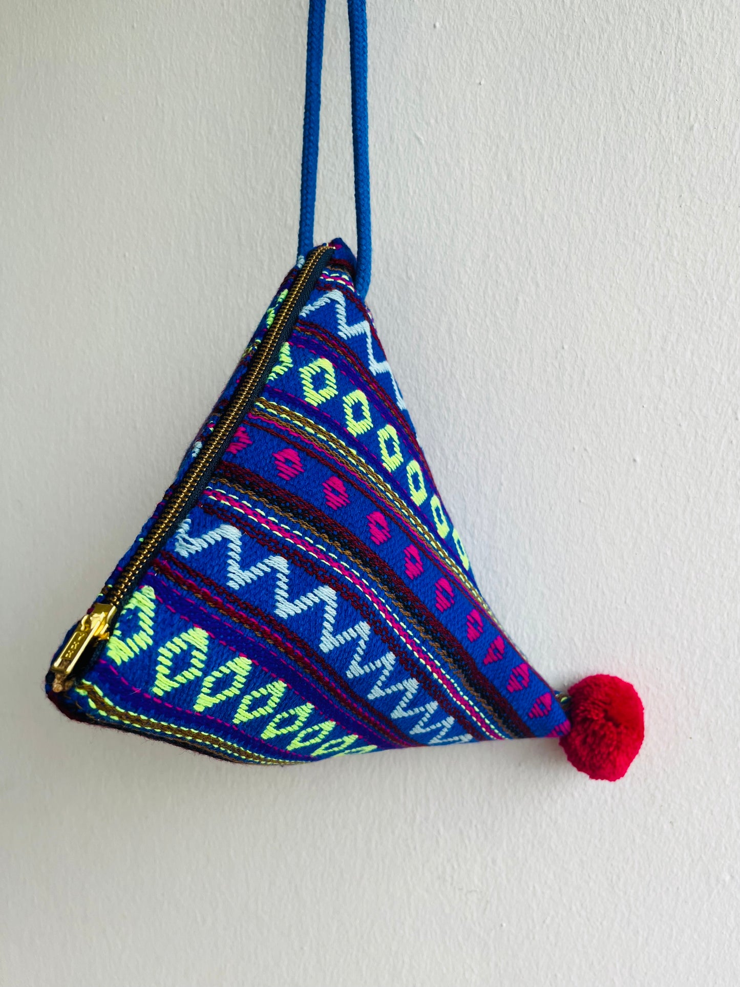 Origami dumpling bag , triangle fabric colorful bag , pom pom bag , cute weekend small bag | Tijuana