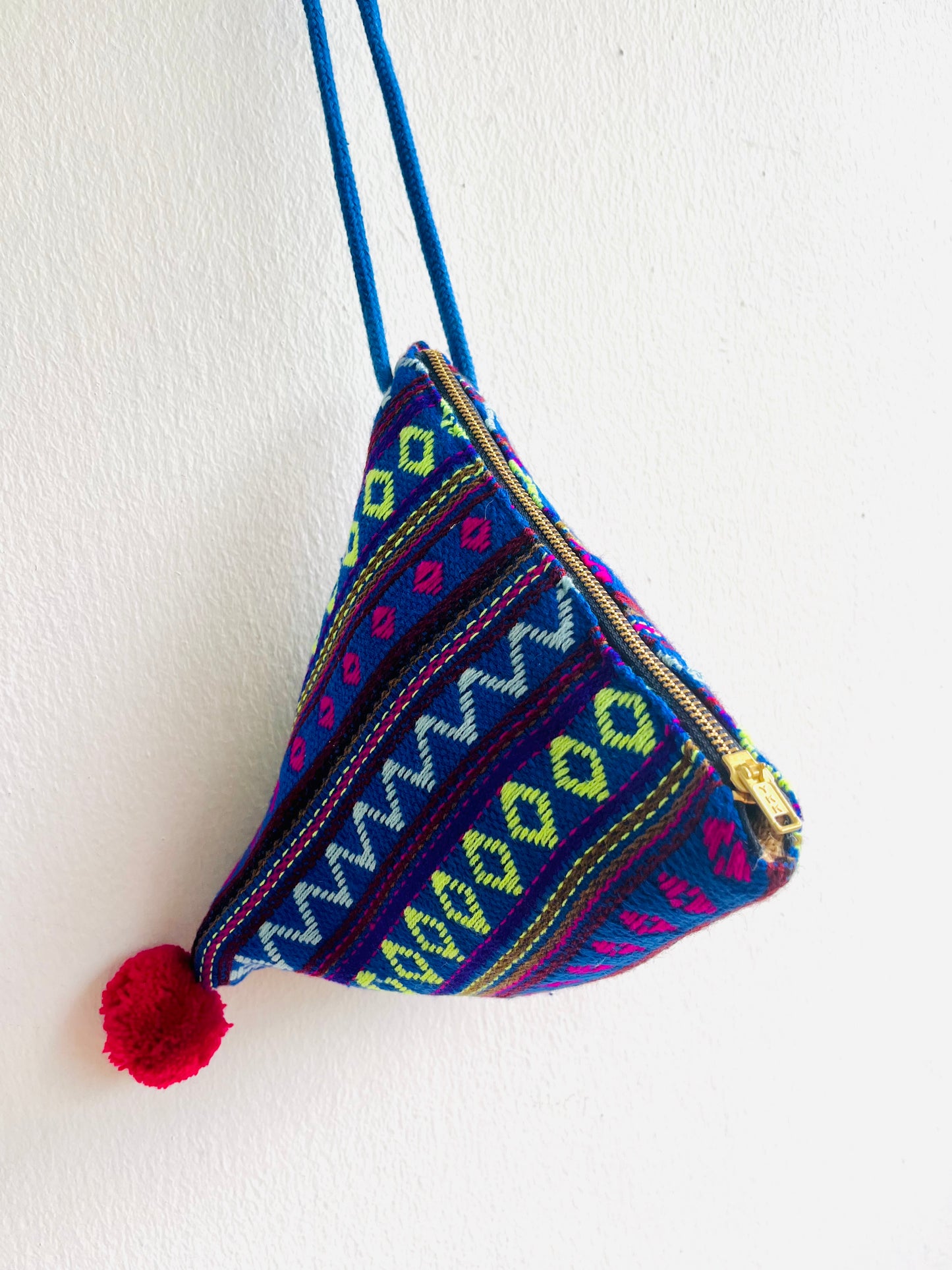 Origami dumpling bag , triangle fabric colorful bag , pom pom bag , cute weekend small bag | Tijuana