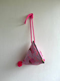Origami dumpling bag , triangle fabric small bag , pom pom colorful fun bag , weekend cross body bag | Amigos
