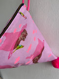 Origami dumpling bag , triangle fabric small bag , pom pom colorful fun bag , weekend cross body bag | Amigos