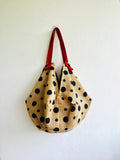 Origami jute sac bag , reversible shoulder bag , shopping eco friendly bag | Black polka