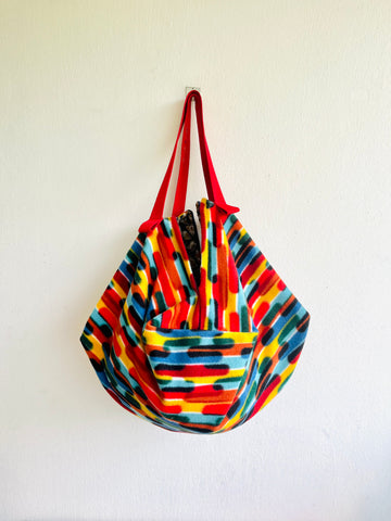 Origami sac bag , colorful fun fabric bag , reversible Japanese inspired bag , shopping shoulder bag | Husky