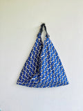 Origami bento bag , shoulder fabric tote bag , triangle Japanese inspired shoulder bag , eco friendly shopping bag | Blue fans