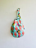 Origami Japanese inspired small bag , knot fabric bag , reversible wrist bag , two bags in one , small Japanese bag | The birds of Sunset Way