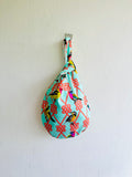 Origami Japanese inspired small bag , knot fabric bag , reversible wrist bag , two bags in one , small Japanese bag | The birds of Sunset Way