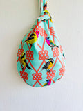 Origami Japanese inspired small bag , knot fabric bag , reversible wrist bag , two bags in one , small Japanese bag | The birds of Sunset Way