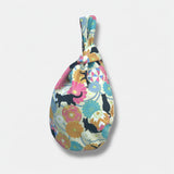 Origami wrist knot bag , Japanese inspired small fabric bag , cute reversible origami bag | Tomas the cat and friends