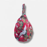 Small wrist bag , Japanese knot fabric bag , reversible color bag , cute easy to carry eco bag | Cranes flying over a garden in Beijing