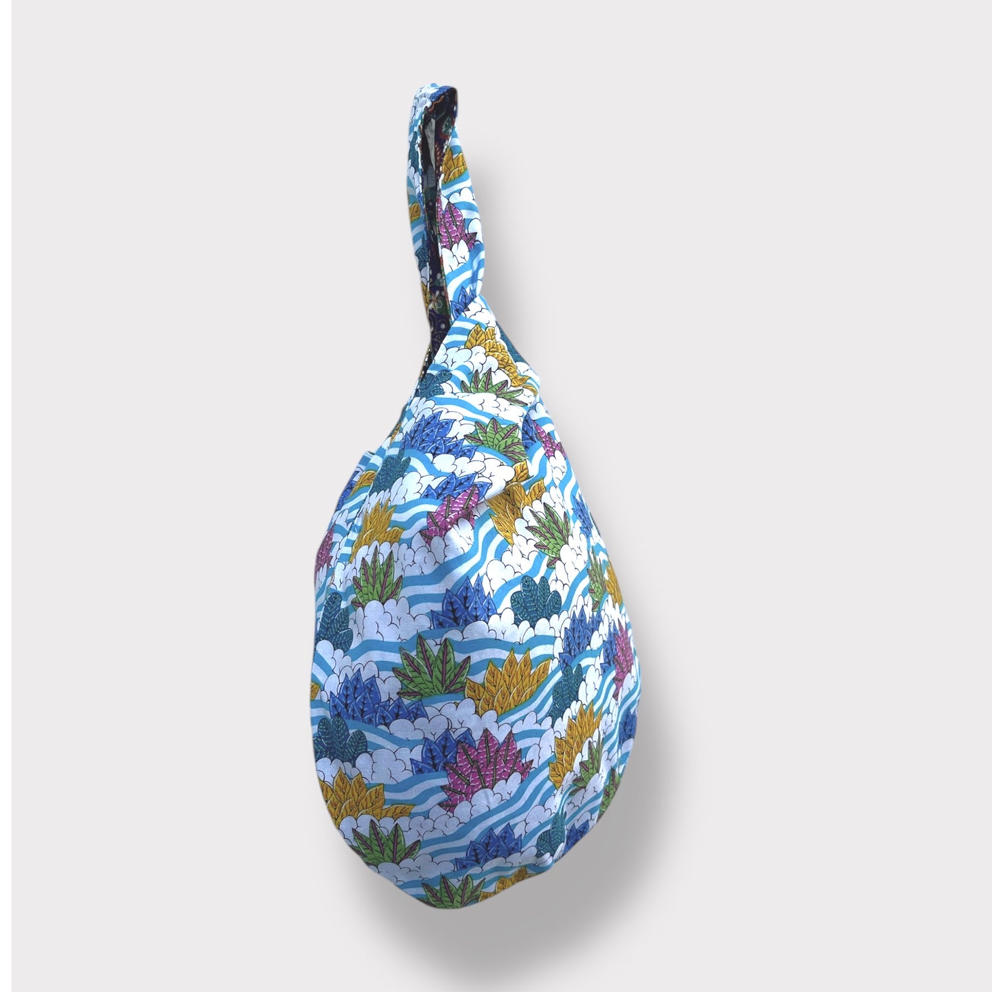 Bolso pequeño reversible de tela, bolso japonés para la muñeca, bolso lindo ecológico con nudo, bolso colorido fácil de llevar | Plantas coloridas