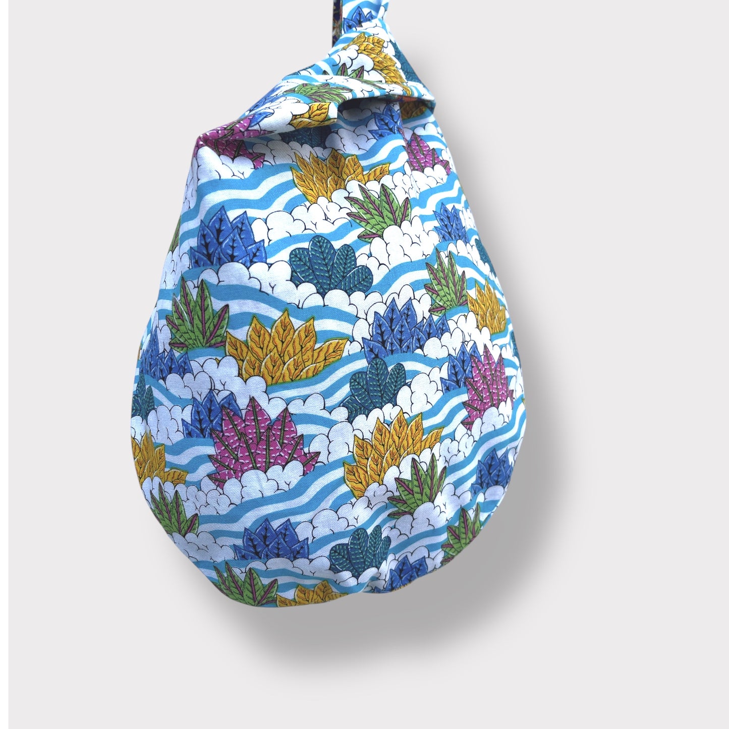 Bolso pequeño reversible de tela, bolso japonés para la muñeca, bolso lindo ecológico con nudo, bolso colorido fácil de llevar | Plantas coloridas