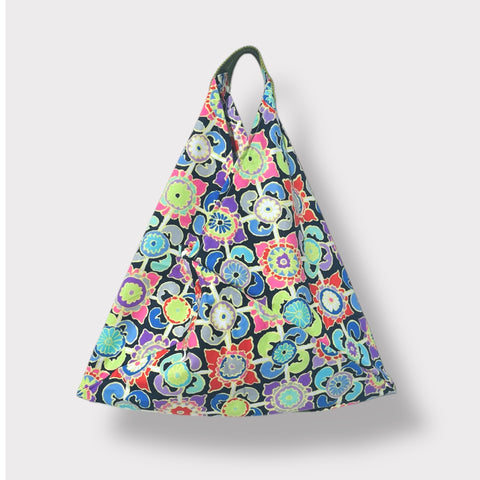 Japanese inspired triangle bag , origami tote fabric bag , bento shoulder colorful bag , eco friendly shopping bag | A garden in Marrakech at night