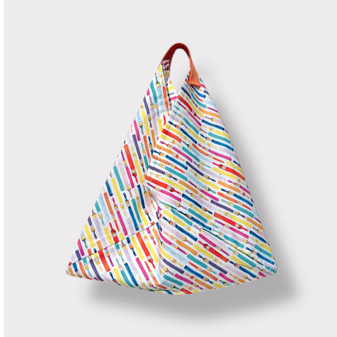 Origami bento bag , fabric tote bag , triangle tote , shoulder shopping bag , handmade colorful bag | Colorful strokes