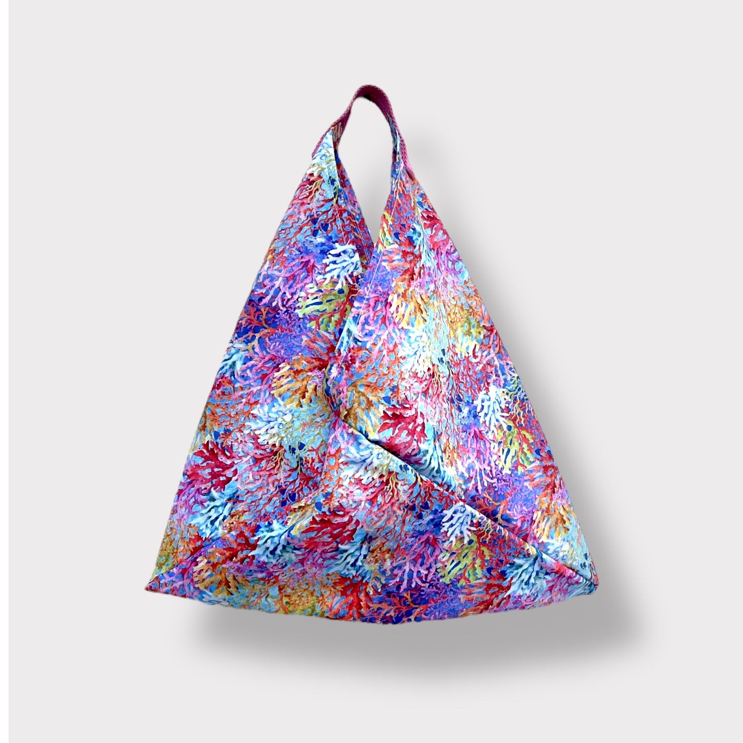 Origami tote bag , bento triangle bag , shoulder fabric colorful tote , eco friendly shopping bag , strap shoulder handmade bag | Submarine garden