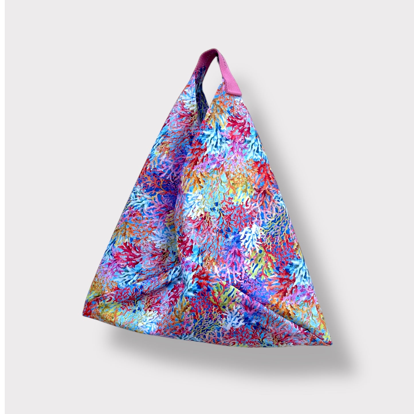 Origami tote bag , bento triangle bag , shoulder fabric colorful tote , eco friendly shopping bag , strap shoulder handmade bag | Submarine garden