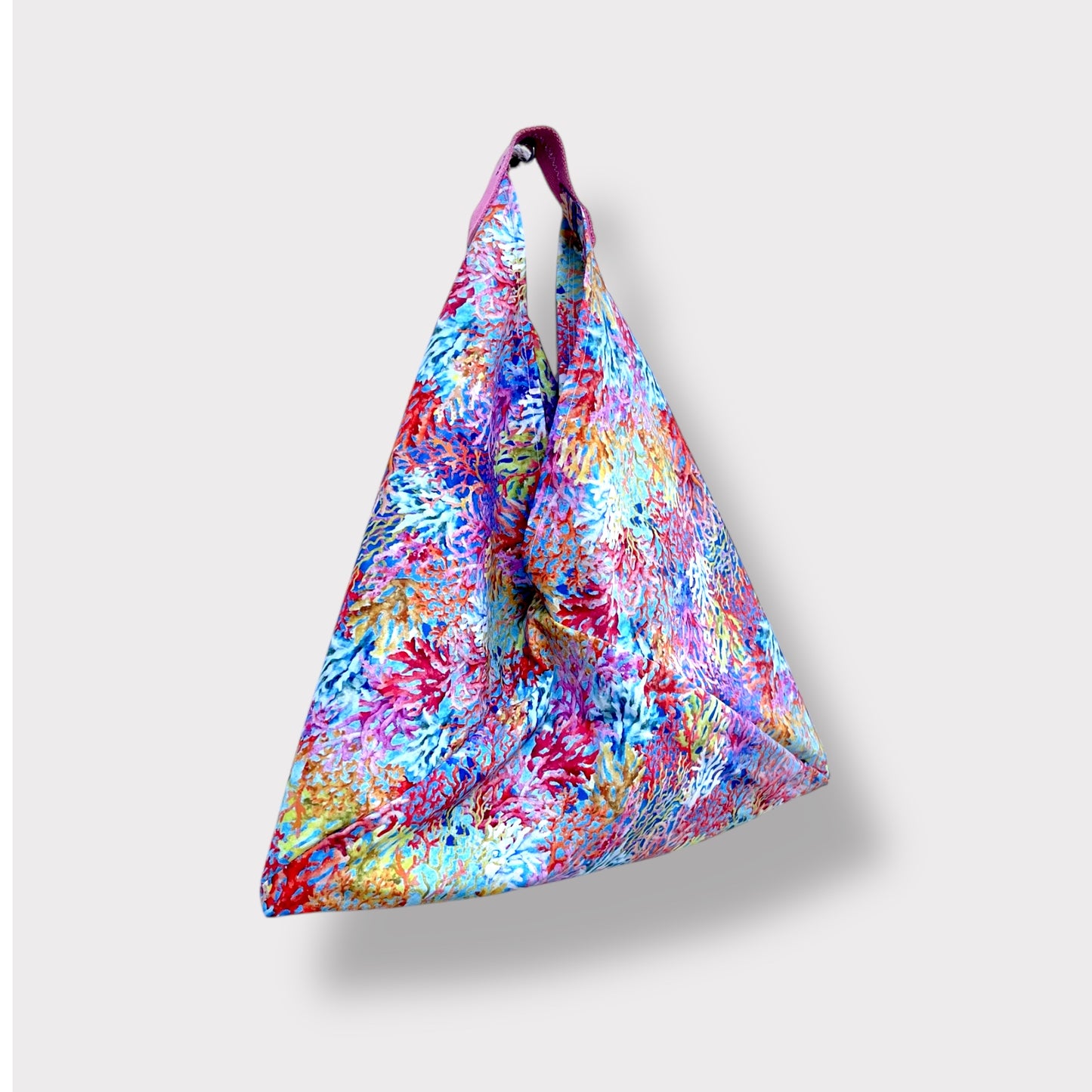 Origami tote bag , bento triangle bag , shoulder fabric colorful tote , eco friendly shopping bag , strap shoulder handmade bag | Submarine garden