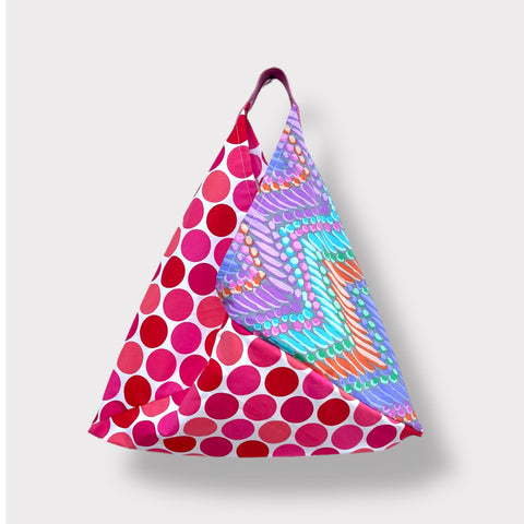 Bento origami bag , Japanese inspired tote bag , triangle shoulder fabric bag , handmade colorful tote bag | Festival of colors