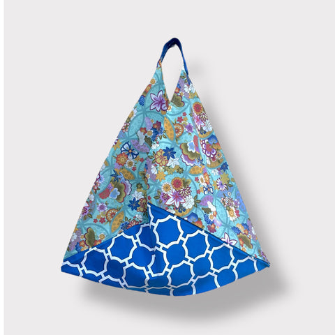 Bento tote bag , origami Japanese fabric bag , shoulder triangle bag , eco shopping bag | The blue garden