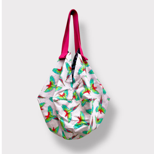 Reversible sac bag , origami Japanese bag , colorful fabric shoulder bag , handmade ooak origami bag | The beautiful birds in my garden - Jiakuma