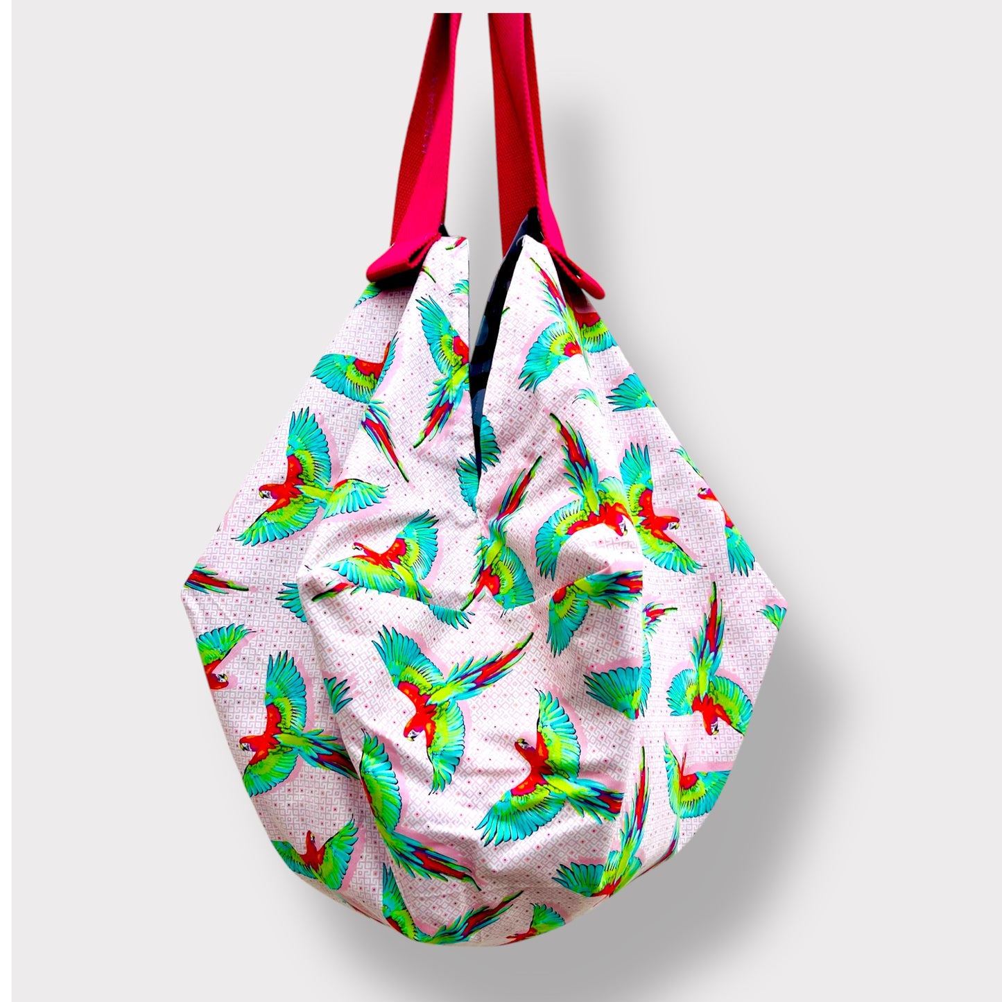 Reversible sac bag , origami Japanese bag , colorful fabric shoulder bag , handmade ooak origami bag | The beautiful birds in my garden