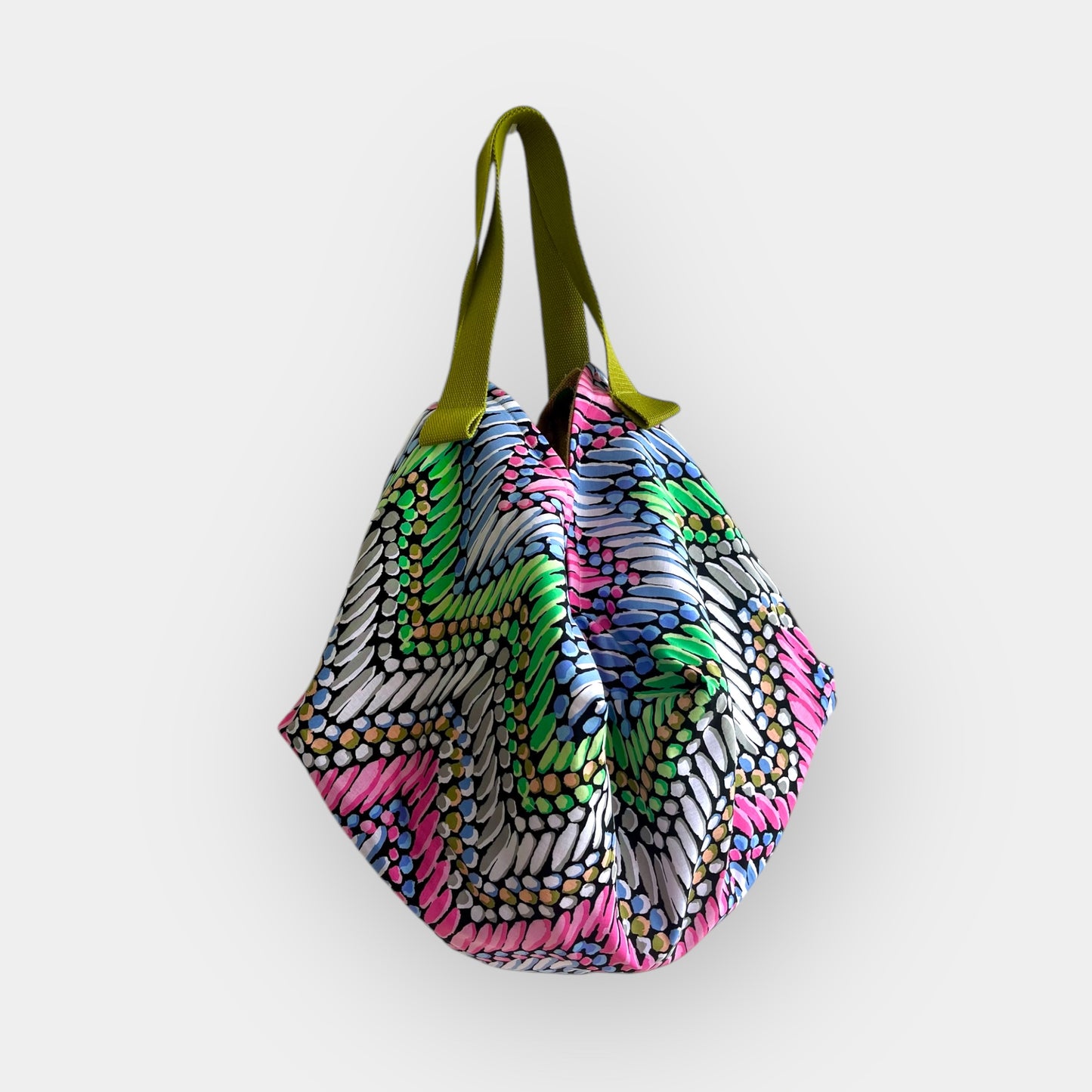 Origami reversible bag , Japanese inspired sac bag , colorful jute fabric bag , eco friendly groceries bag | A secret polka dots universe