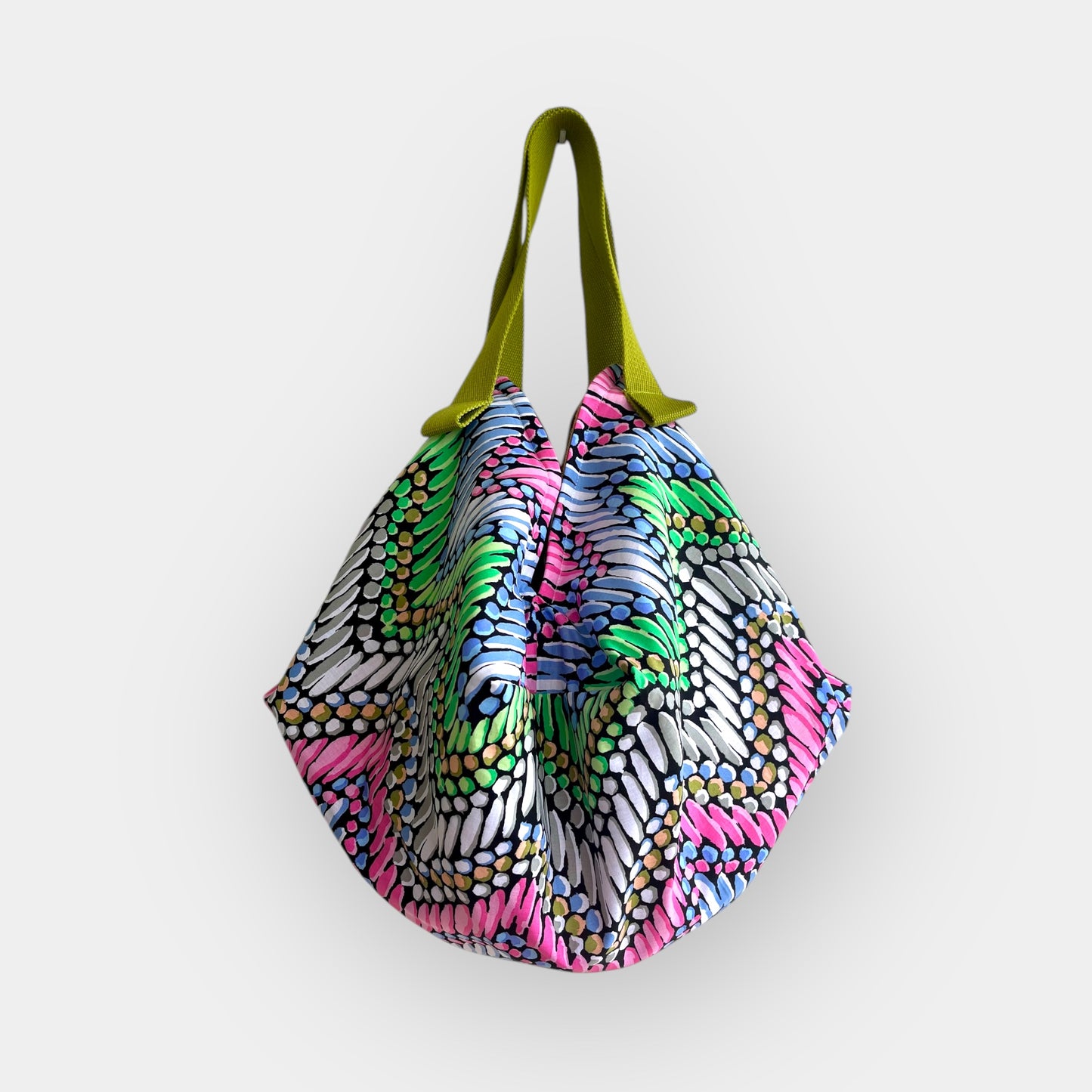 Origami reversible bag , Japanese inspired sac bag , colorful jute fabric bag , eco friendly groceries bag | A secret polka dots universe