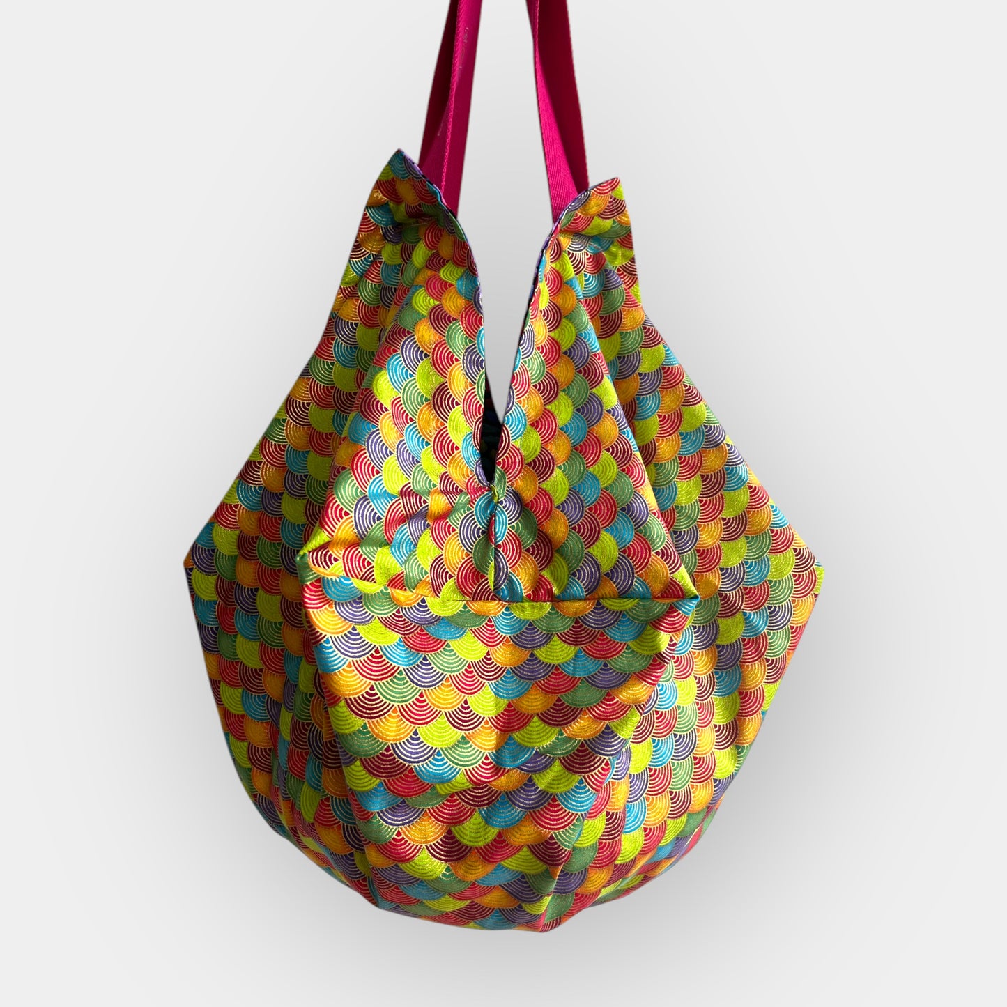 Japanese reversible bag , colorful sac bag , fabric groceries bag , large origami bag |  A garden of colorful fields