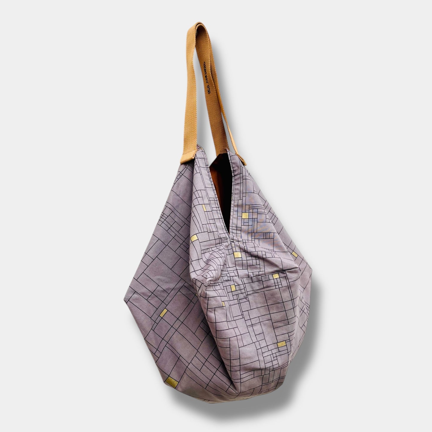 Origami sac bag , reversible Japanese fabric bag , large sac shoulder groceries bag | Grey & Gold