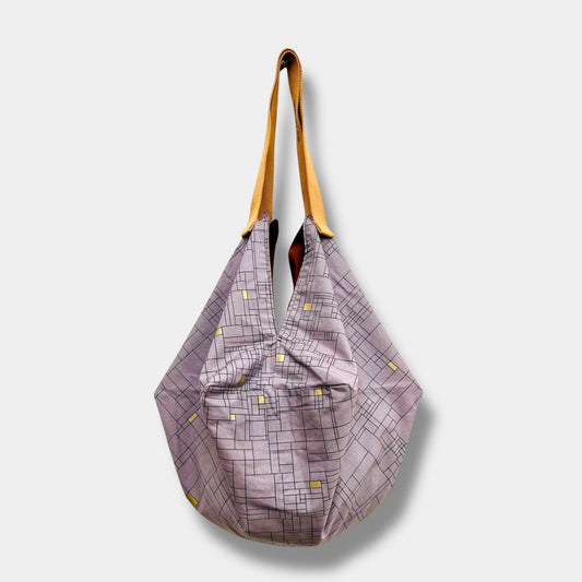 Origami sac bag , reversible Japanese fabric bag , large sac shoulder groceries bag | Grey & Gold