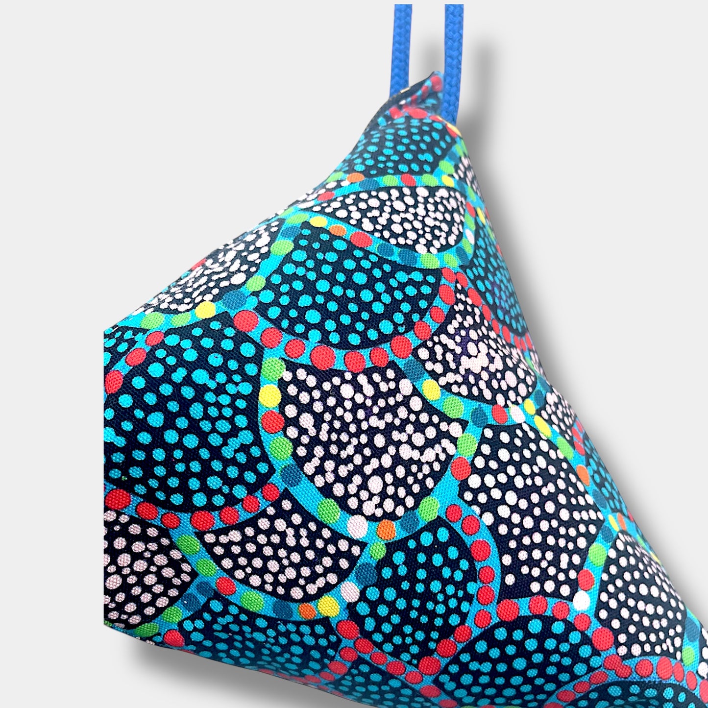 Origami triangle cross body bag , cute colorful pom pom bag , Japanese inspired handmade fabric bag | The ancestors land