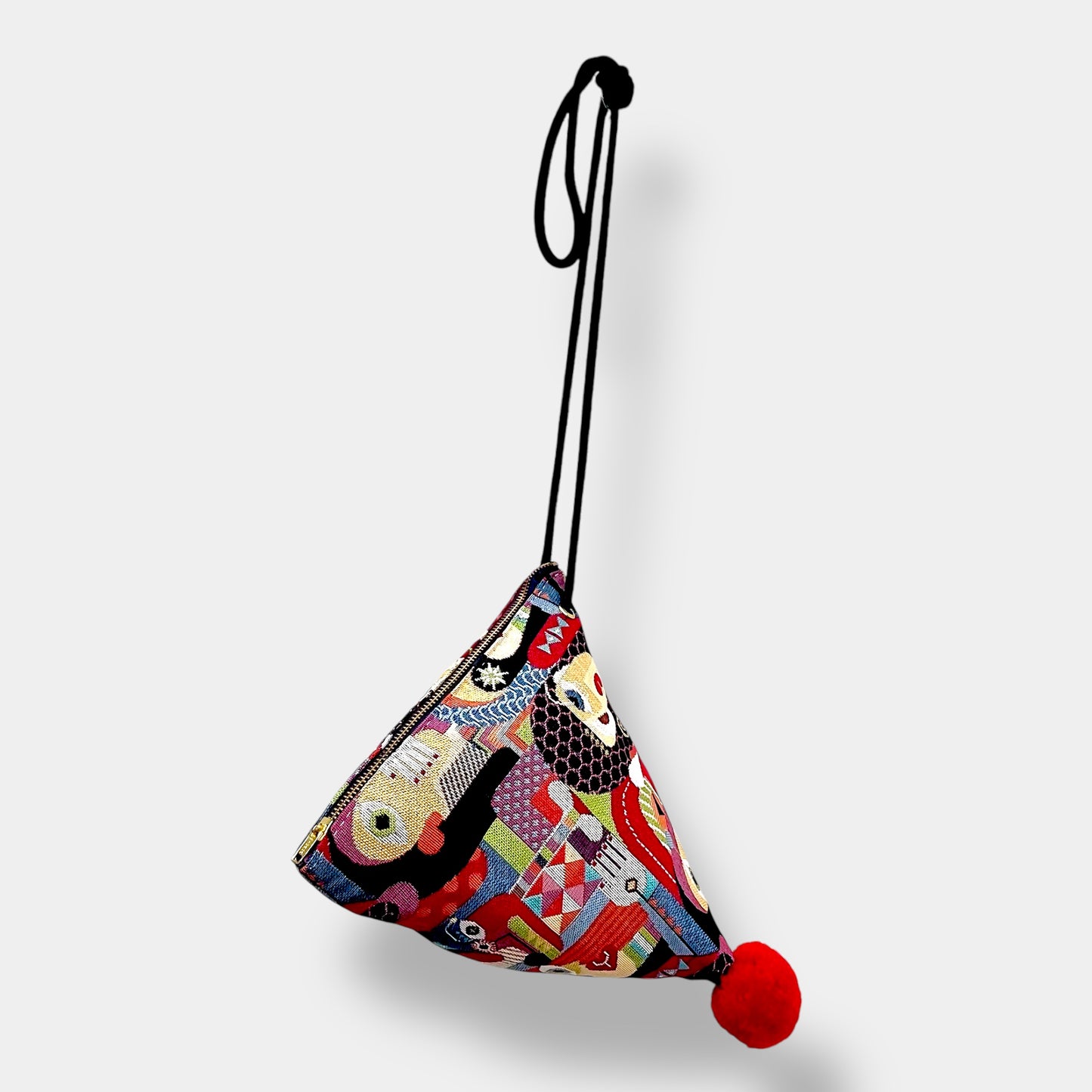 Colorful origami bag , small cute cross body bag , adjustable strap handmade fabric bag , pom Pom triangle bag | Picasso’s cubism