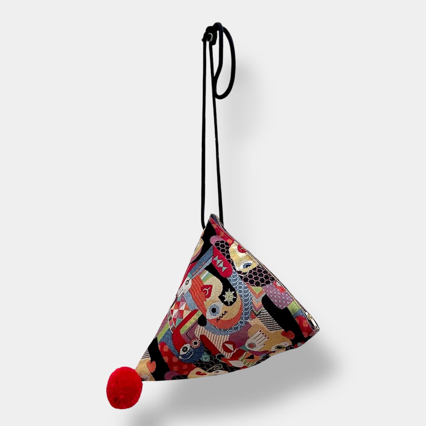 Colorful origami bag , small cute cross body bag , adjustable strap handmade fabric bag , pom Pom triangle bag | Picasso’s cubism