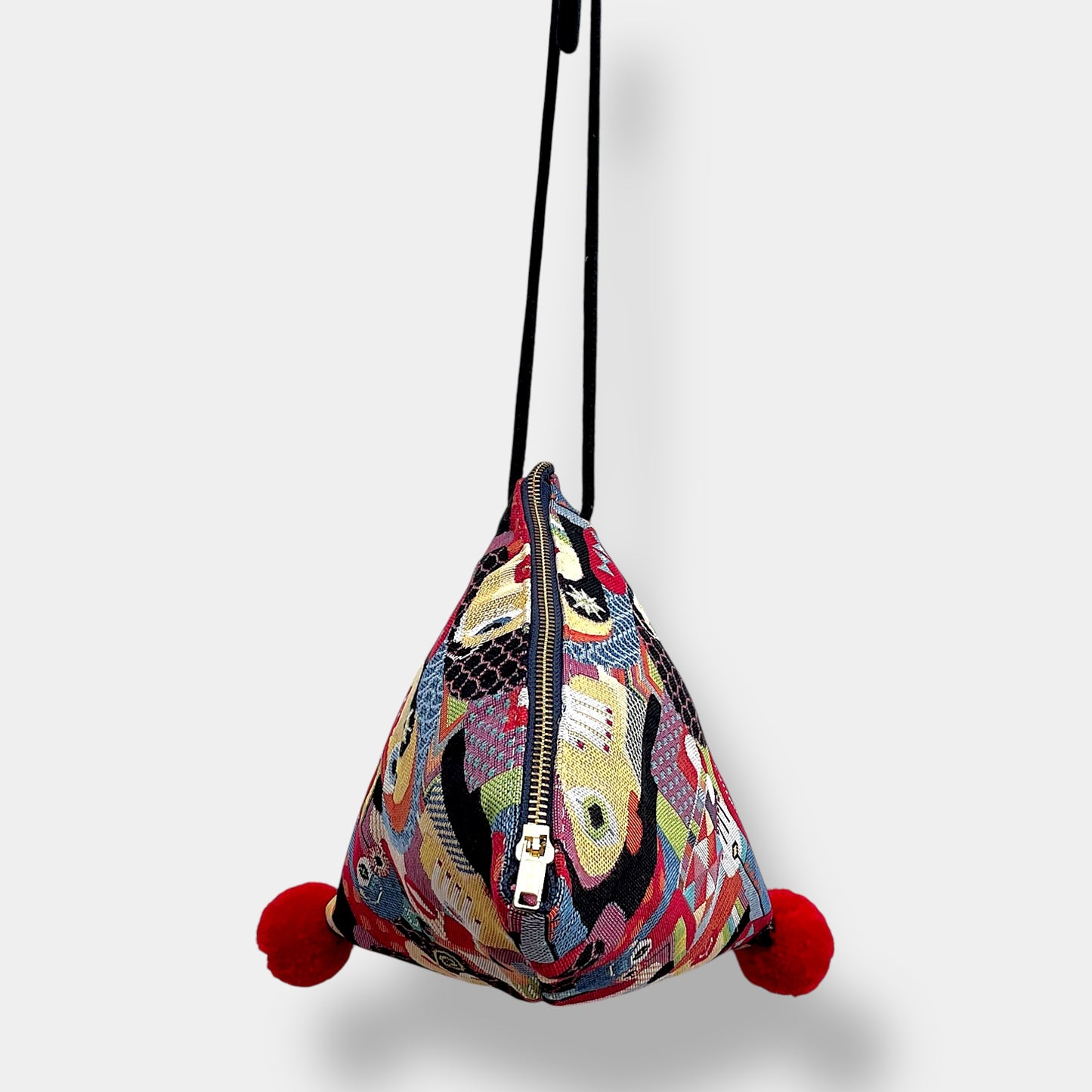 Colorful origami bag , small cute cross body bag , adjustable strap handmade fabric bag , pom Pom triangle bag | Picasso’s cubism