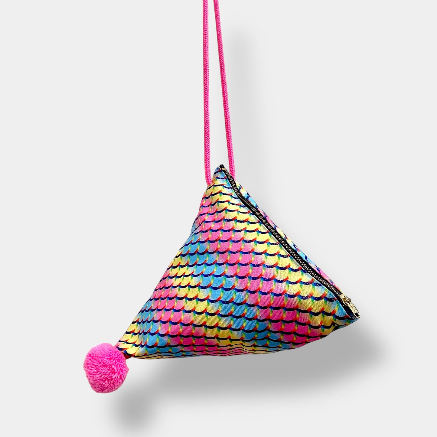 Pom Pom colorful bag , Japanese inspired handmade bag , cute bag gift idea , Japanese inspired small triangle bag | Sparkling weaves