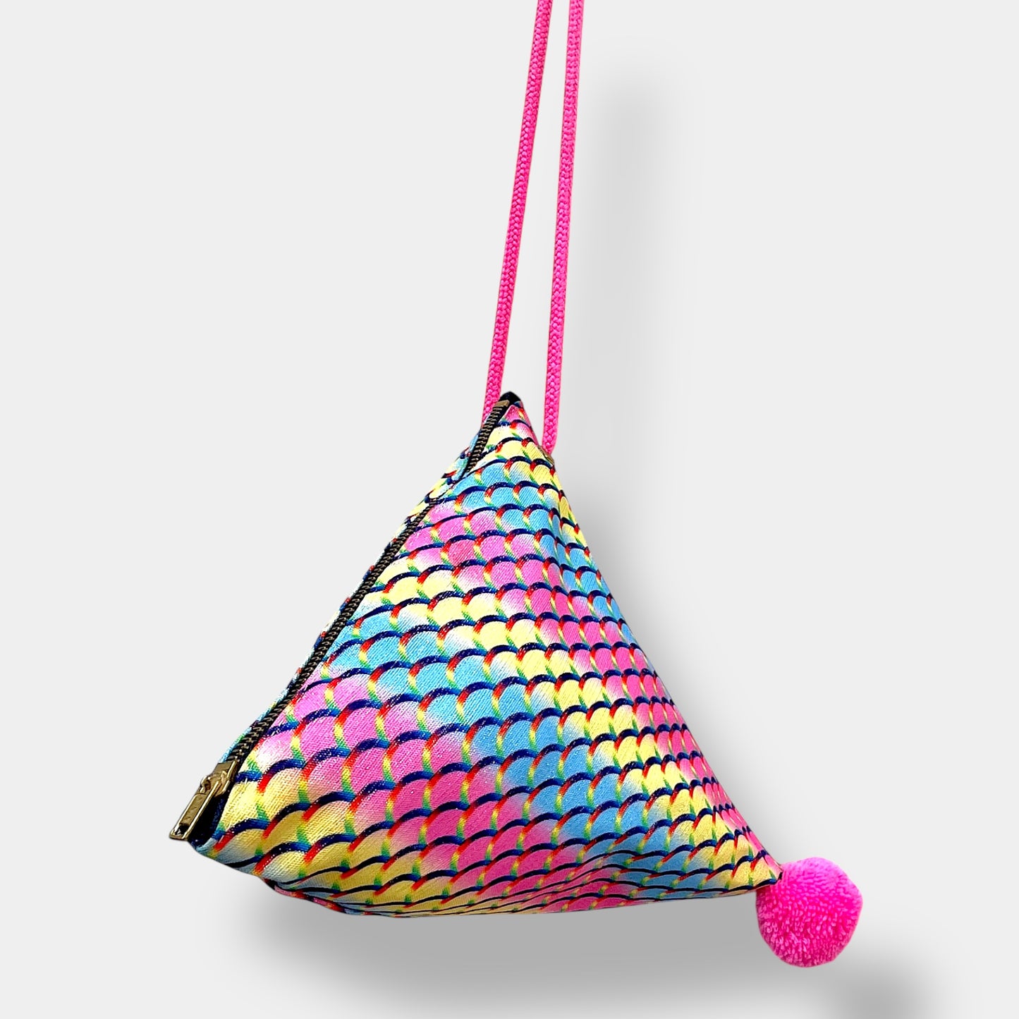 Pom Pom colorful bag , Japanese inspired handmade bag , cute bag gift idea , Japanese inspired small triangle bag | Sparkling weaves