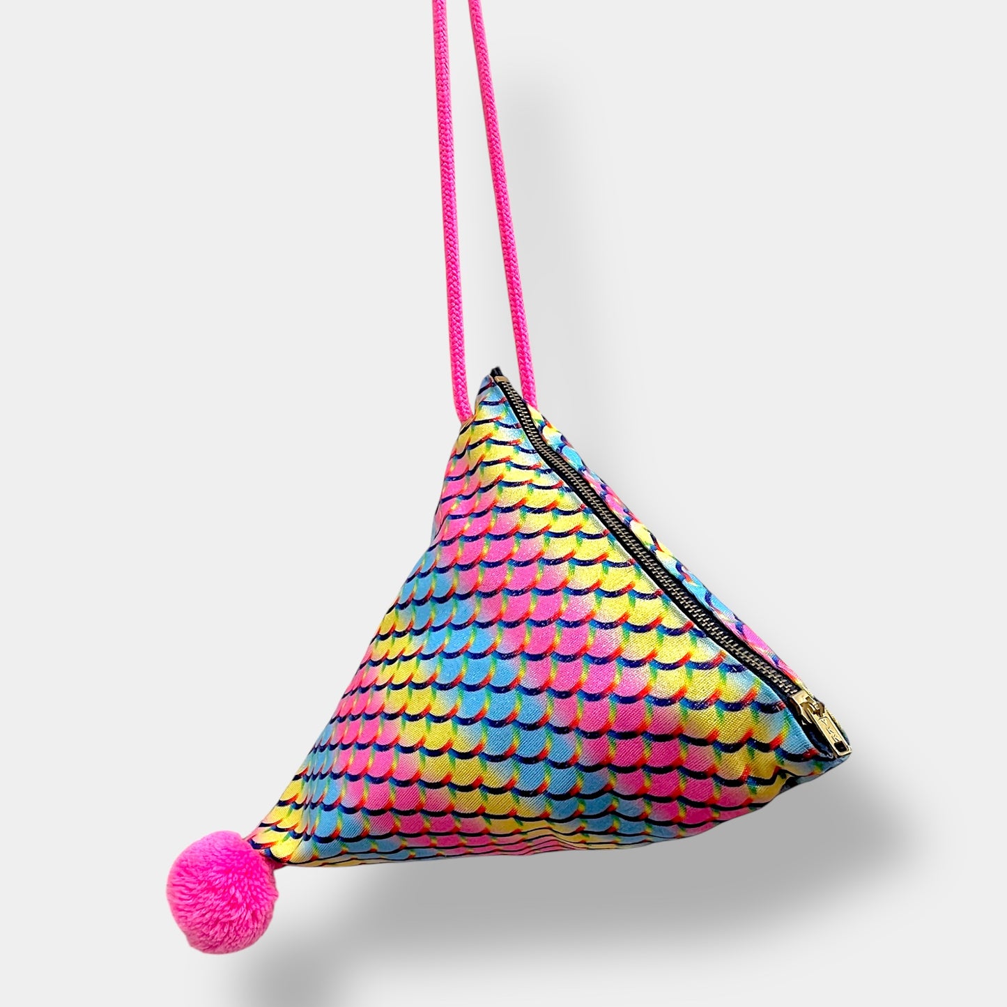 Pom Pom colorful bag , Japanese inspired handmade bag , cute bag gift idea , Japanese inspired small triangle bag | Sparkling weaves