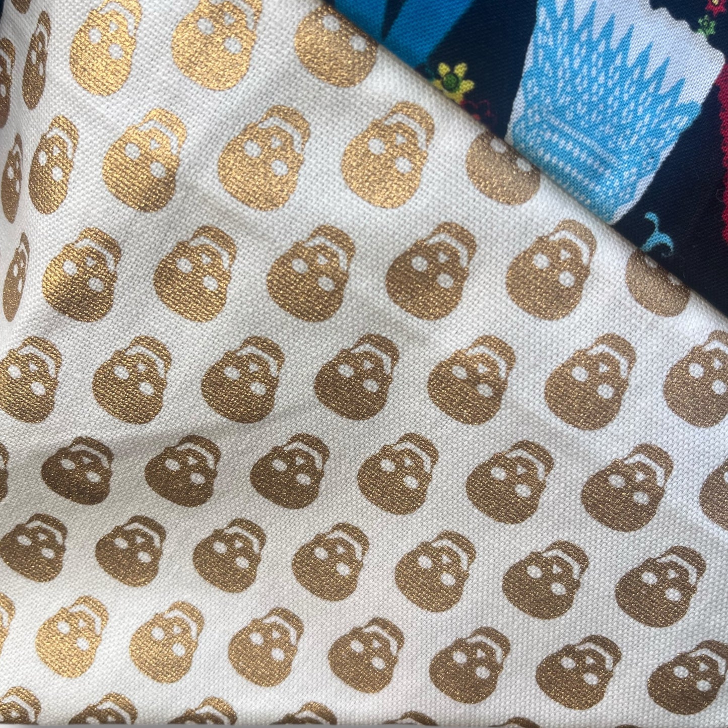 Kids fabric tote bag | Golden skulls