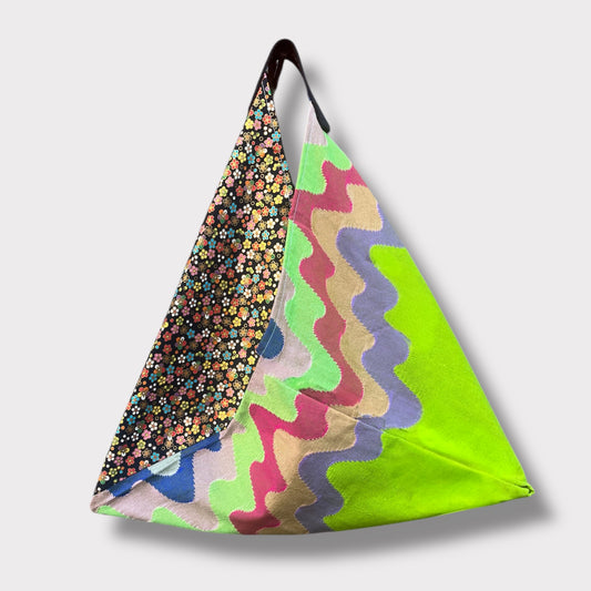 Handmade Bento bag | Myanmar waves and Japan flowers