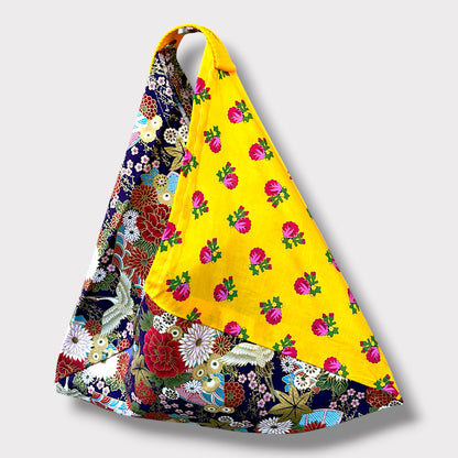 Handmade bento bag | Cranes flying over a yellow garden