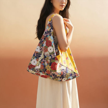 Handmade bento bag | Cranes flying over a yellow garden