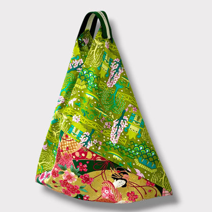 Handmade bento bag | Geishas on a green garden in Osaka