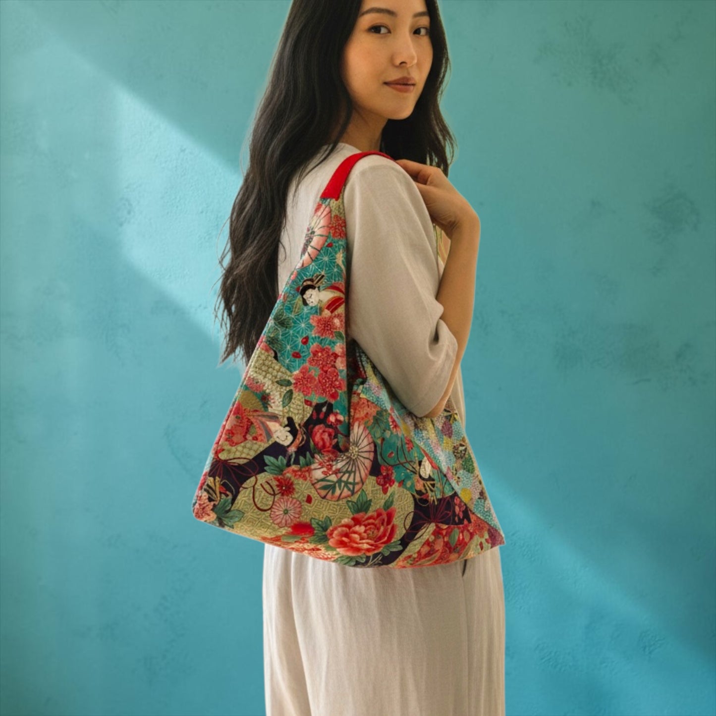 Handmade bento bag | Geishas under a turquoise sky