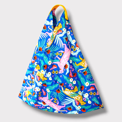 Handmade bento bag | Birds riding on wolves on a beautiful garden