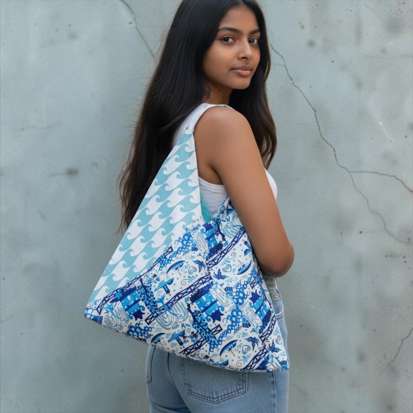 Handmade bento bag | city temple in the sea