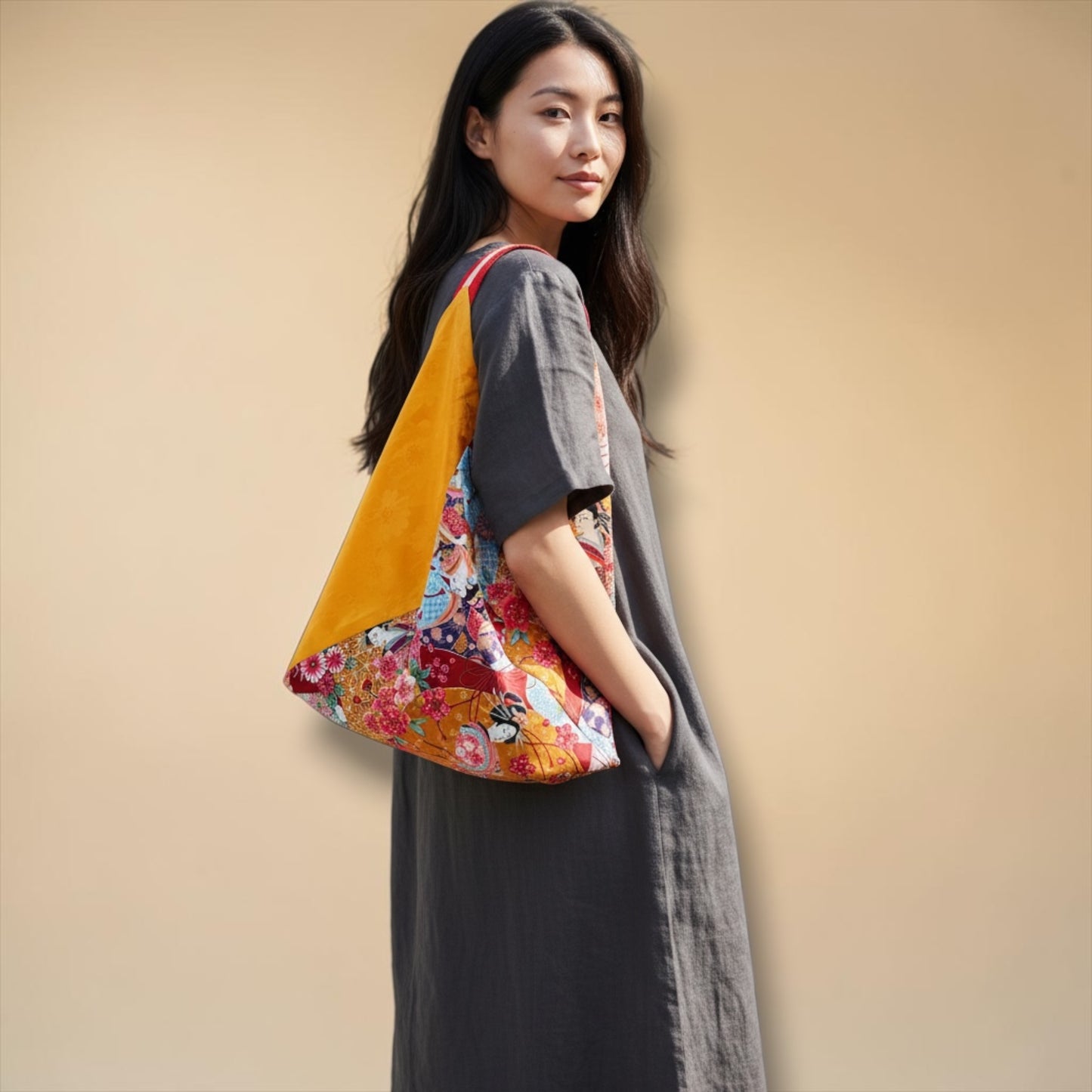 Handmade bento bag |Golden geishas