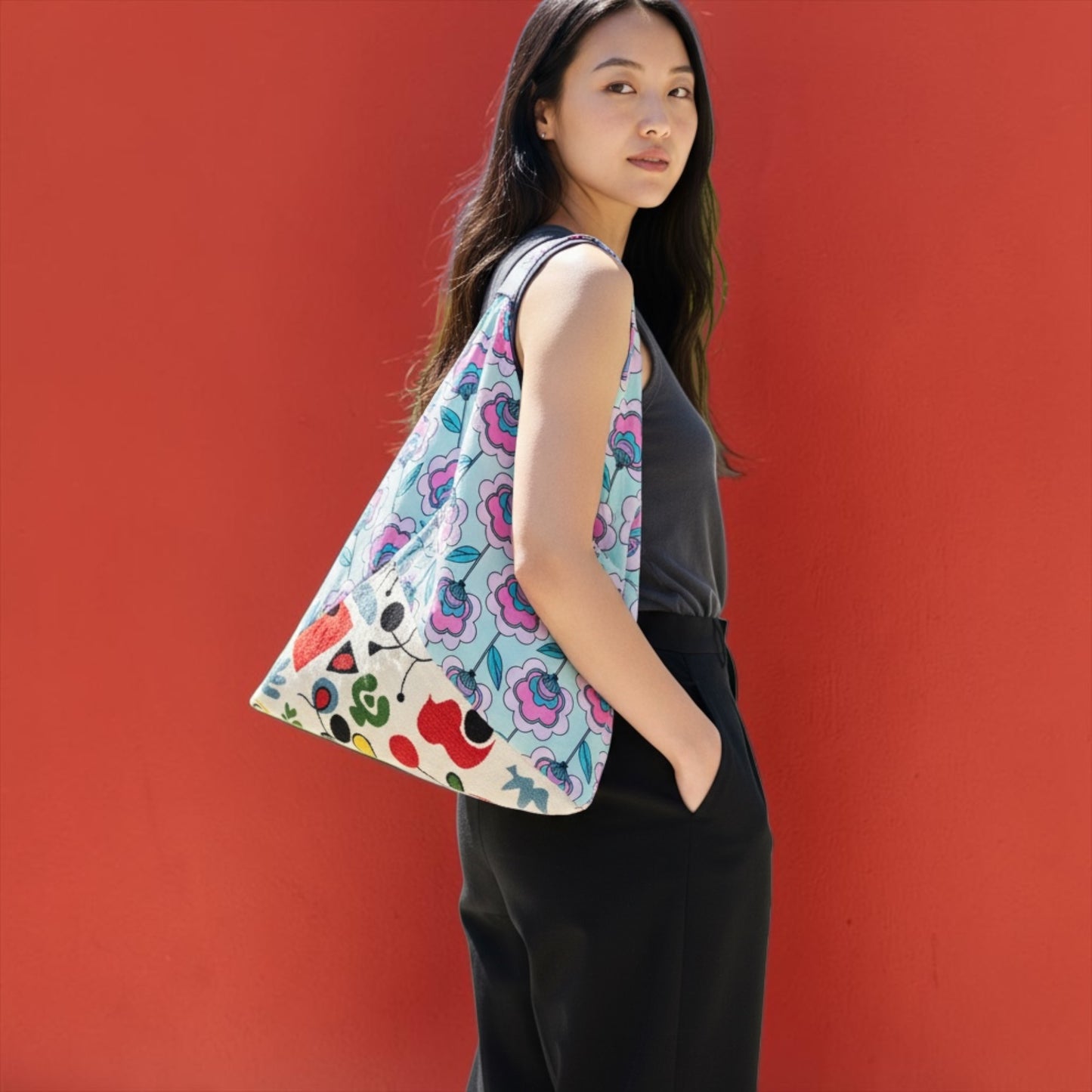 Handmade bento bag | Desert flowers & Miró