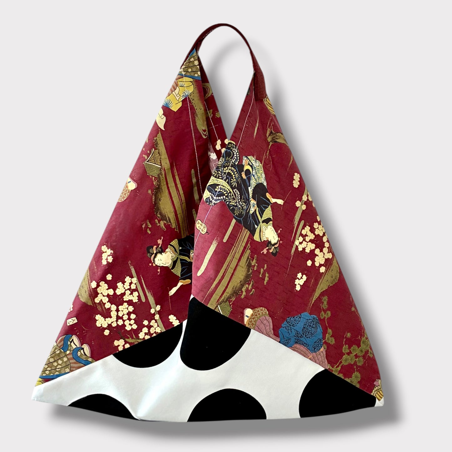 Handmade bento bag | Polka dots & Geishas garden